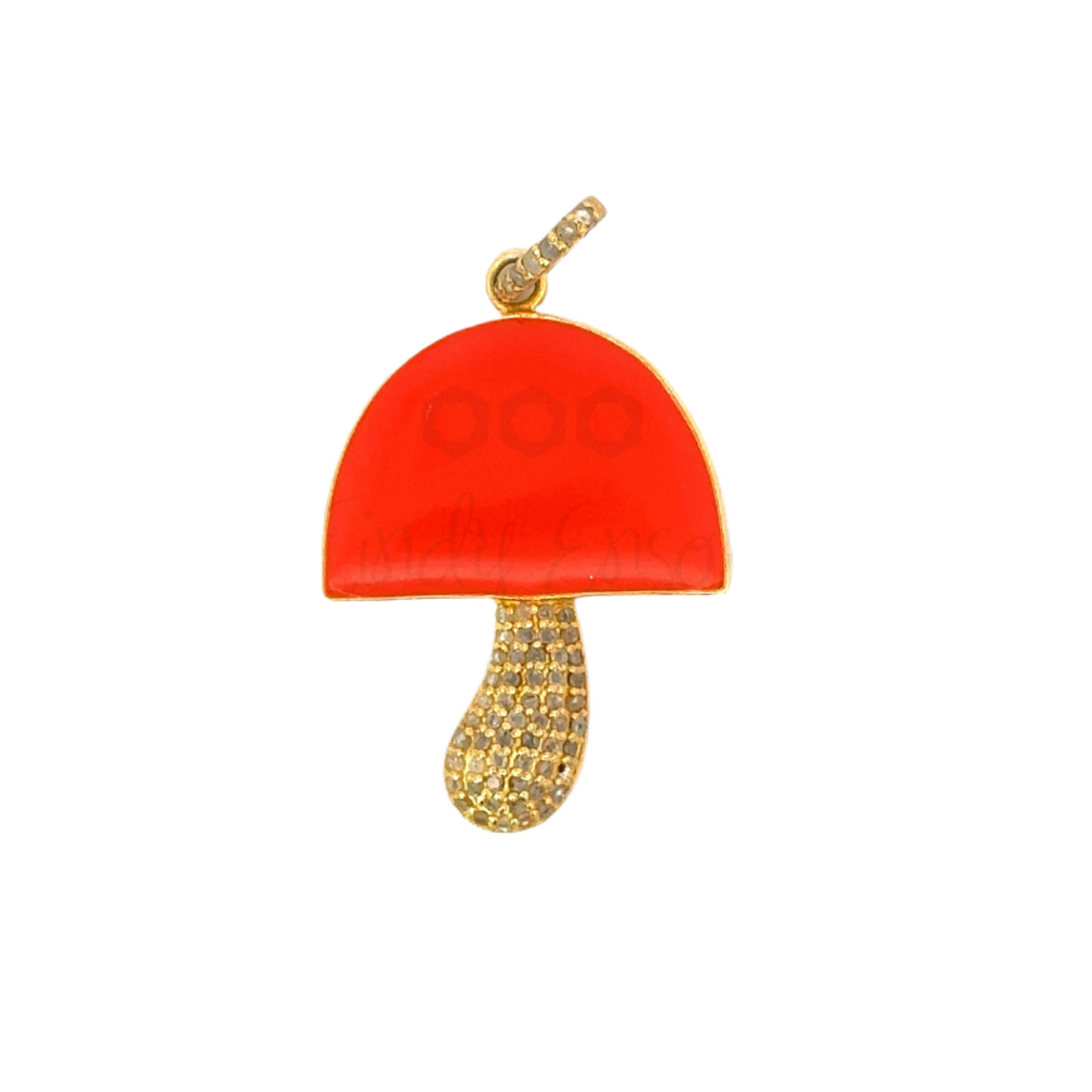 Gold Vermeil Enamel Mushroom Pendant with Pave Stem