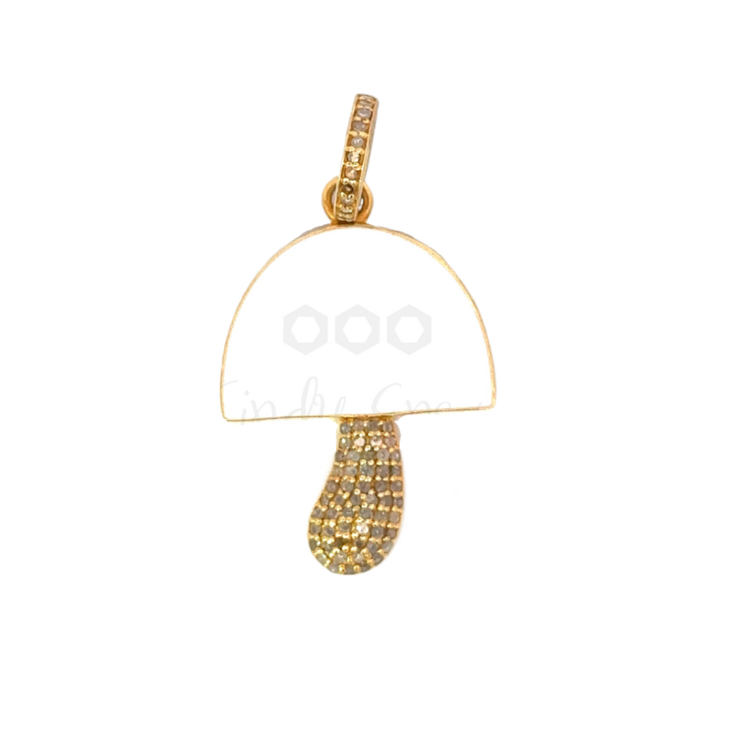 Gold Vermeil Enamel Mushroom Pendant with Pave Stem