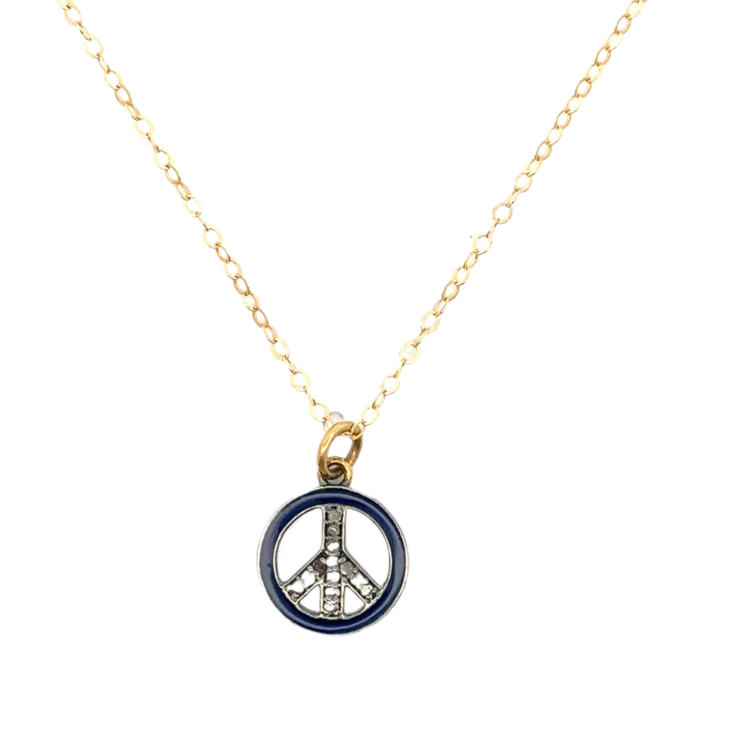 Gold Filled Necklace with Sterling Silver Enamel Peace Sign Pendant