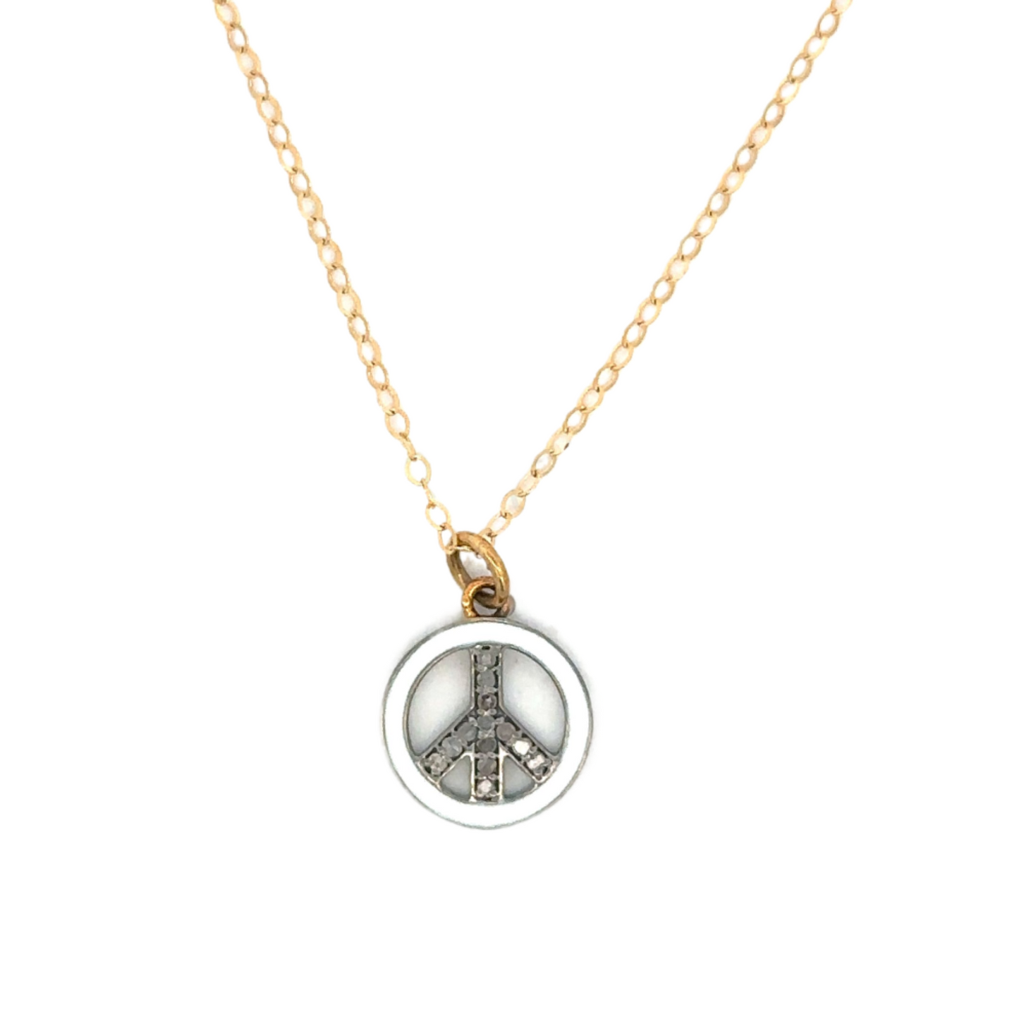 Gold Filled Necklace with Sterling Silver Enamel Peace Sign Pendant