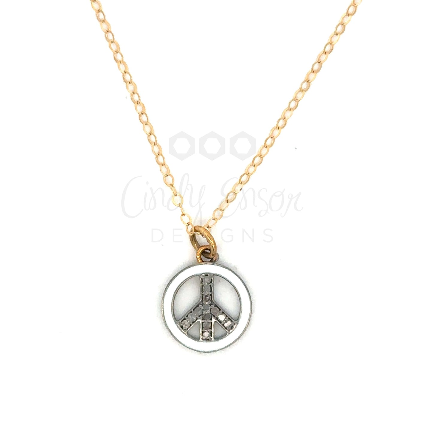 Gold Filled Necklace with Sterling Silver Enamel Peace Sign Pendant