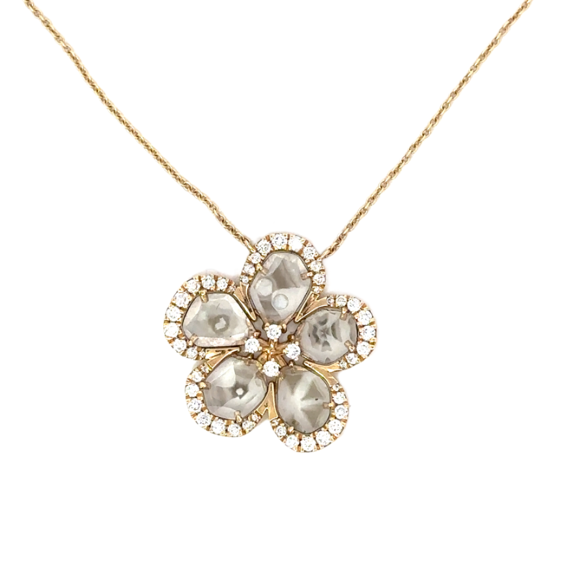 Sliced Diamond 5 Petal Flower Necklace