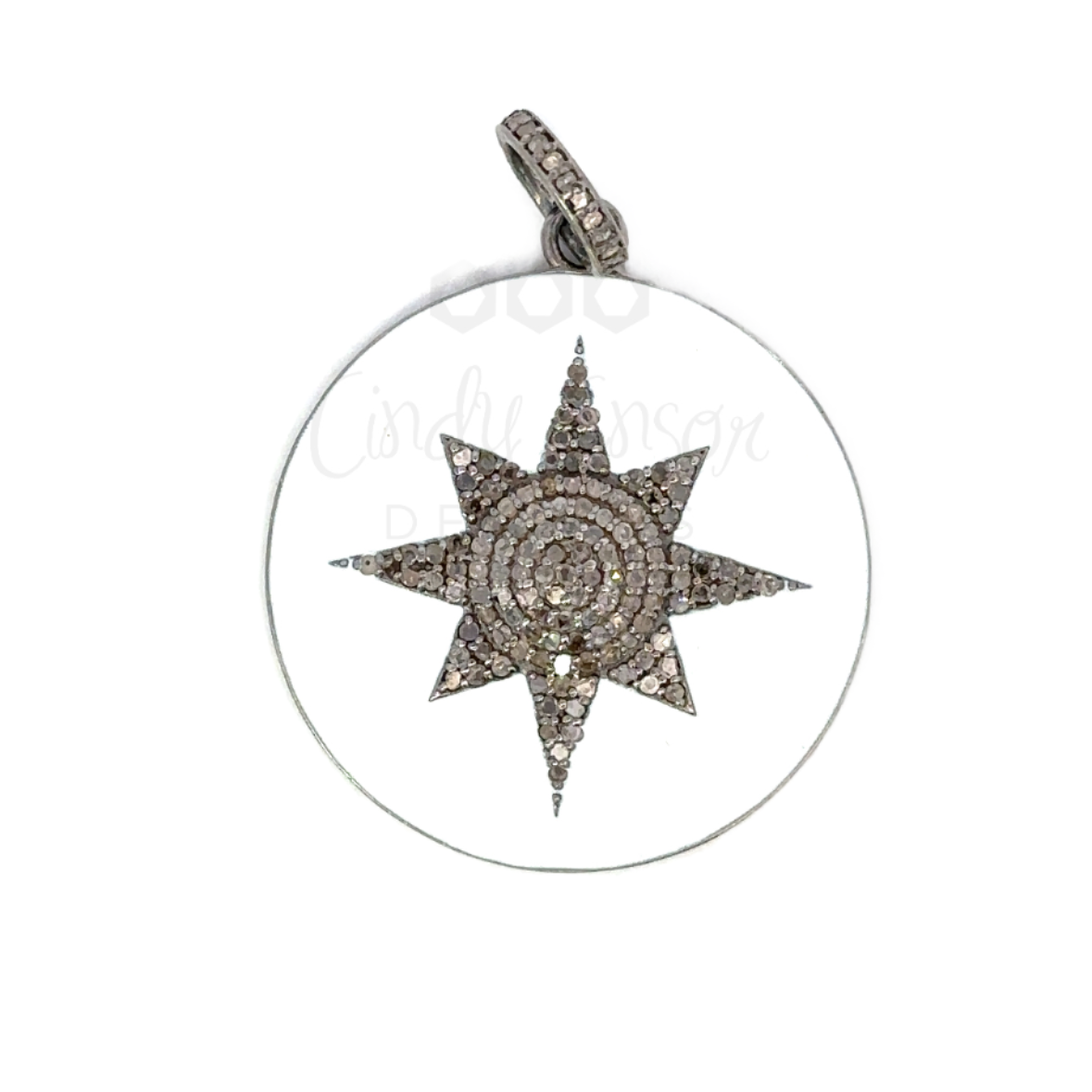 Enamel Disc Pendant with Pave Diamond 8 Point Star