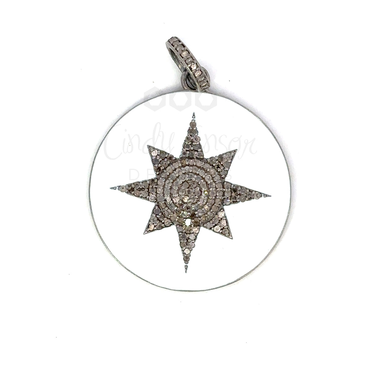 Enamel Disc Pendant with Pave Diamond 8 Point Star