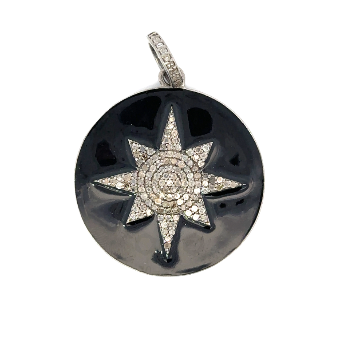 Enamel Disc Pendant with Pave Diamond 8 Point Star