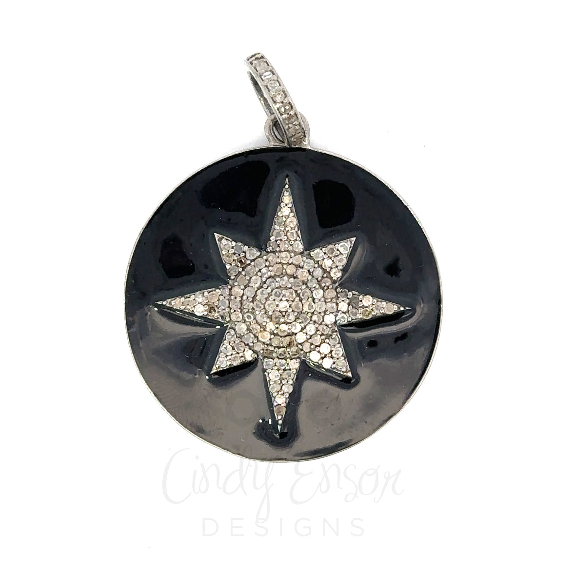 Enamel Disc Pendant with Pave Diamond 8 Point Star