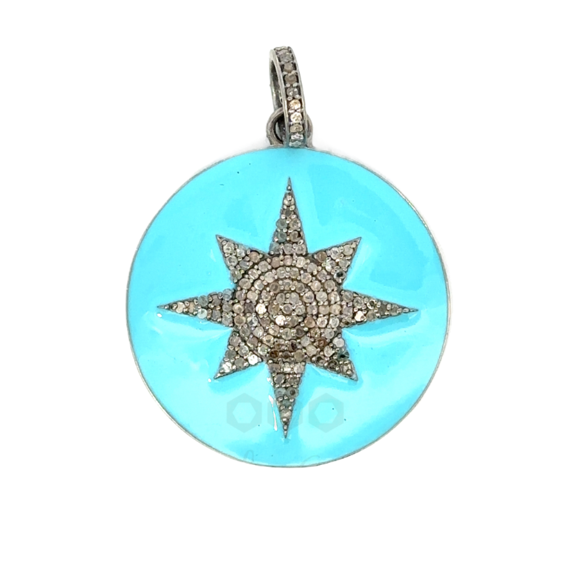 Enamel Disc Pendant with Pave Diamond 8 Point Star