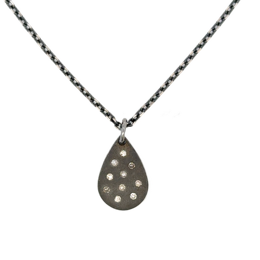 Black Metal Tear Drop Diamond Necklace