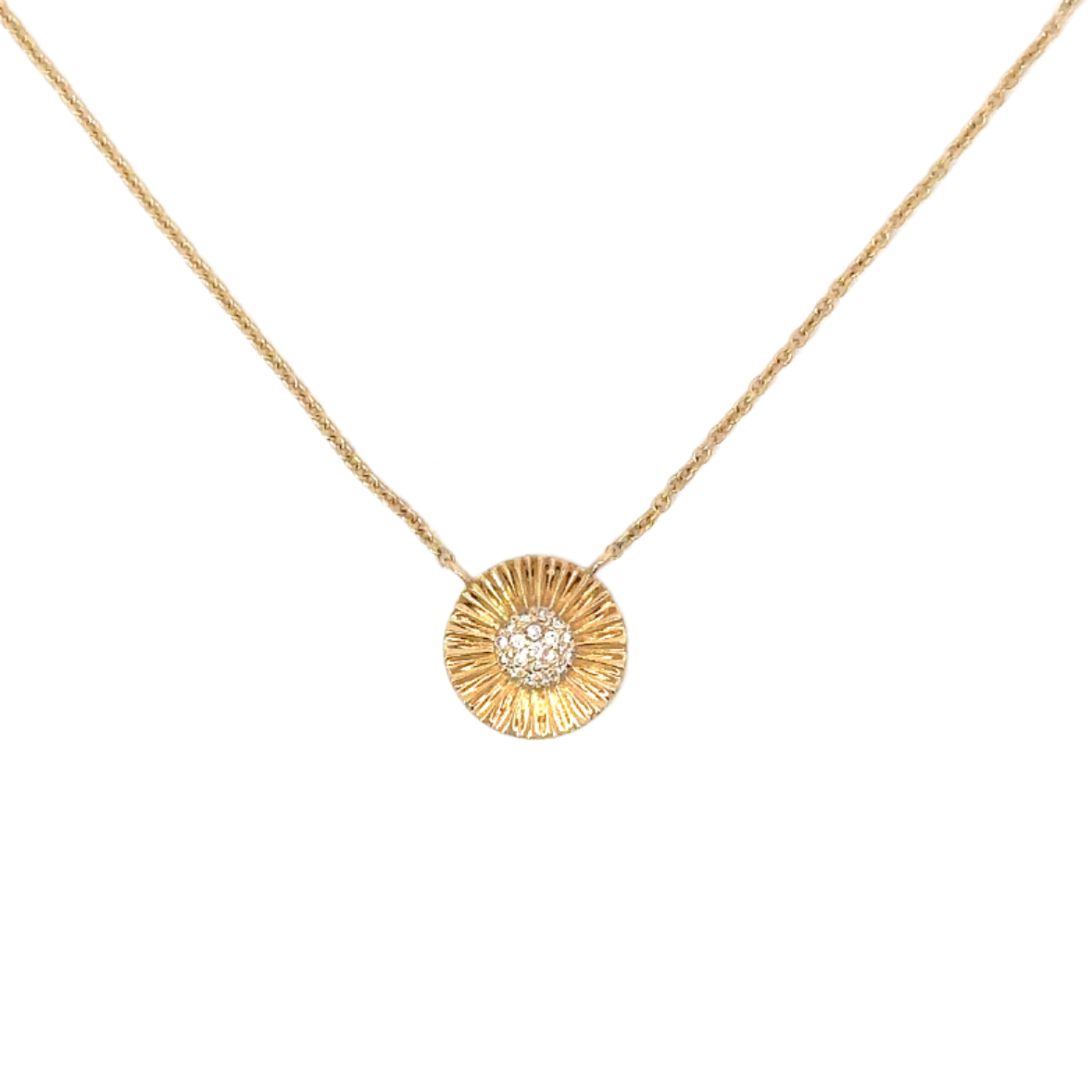 Fluted Circle with Illusion Diamond Center Necklace