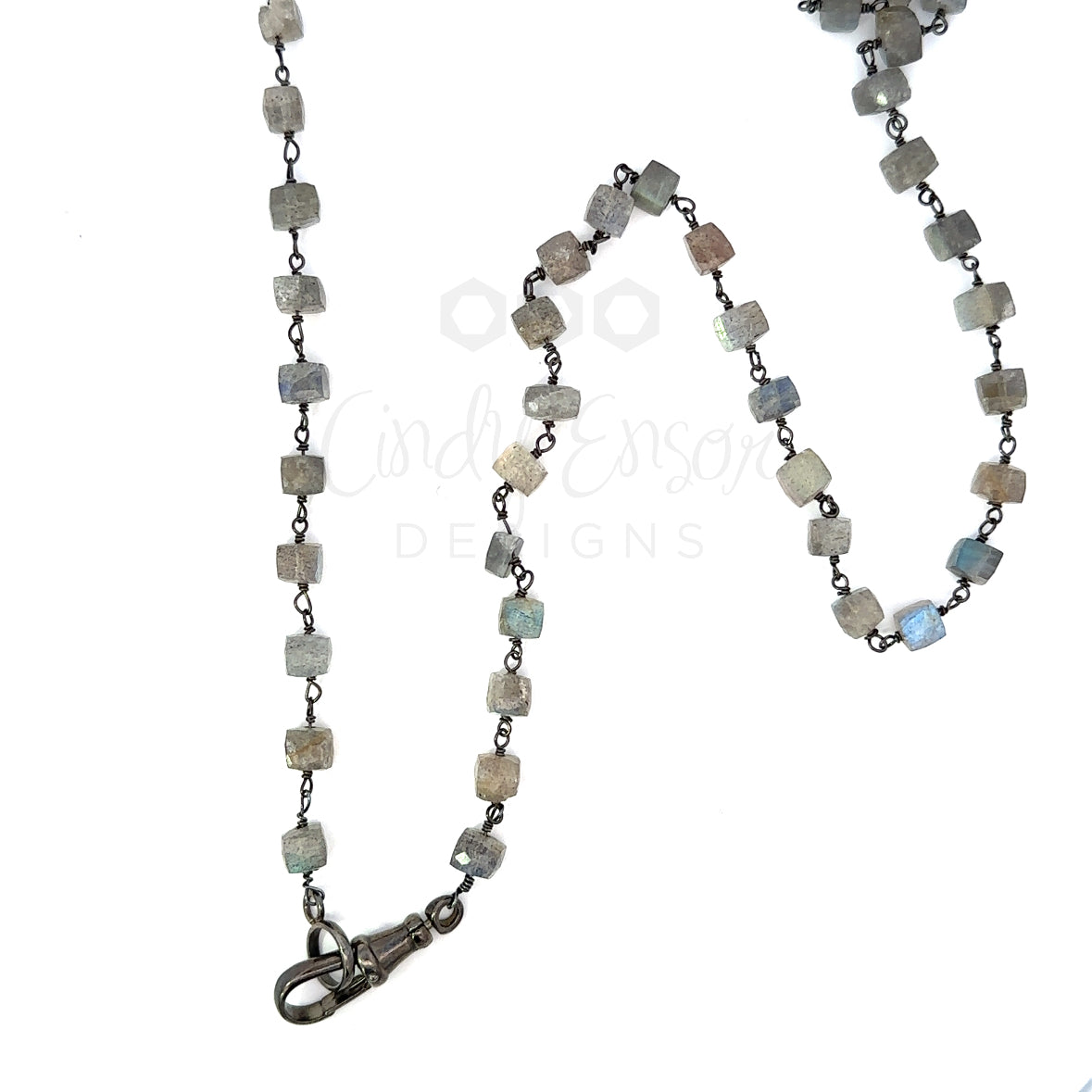 Long Labradorite Necklace with Sterling Silver Vintage Lobster