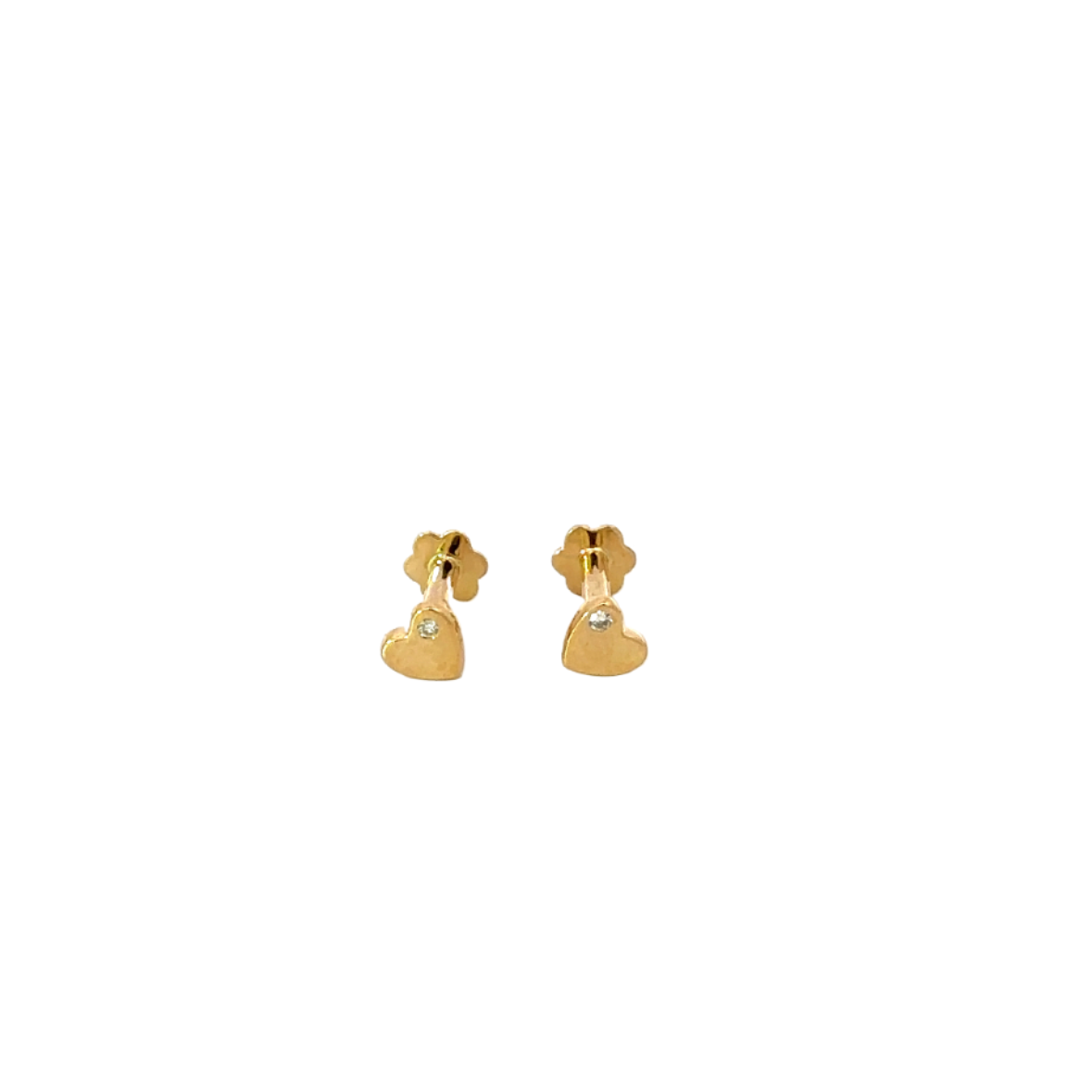 Single Yellow Gold Heart with Bezeled Diamond Flatback Earring