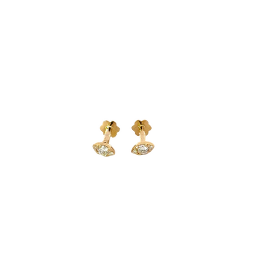 Yellow Gold 4mm Diamond Evil Eye Flatback Earring