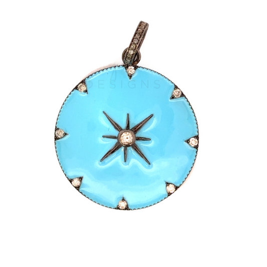 Enamel and Diamond Starburst Compass Pendant