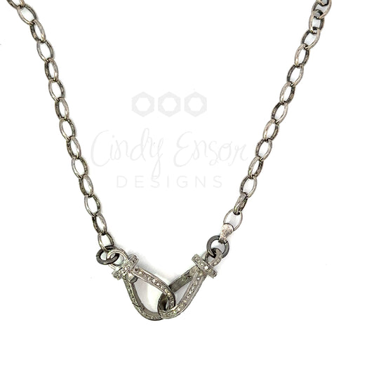 30" Sterling Oval Chain with Pave Vintage Fob Clasps