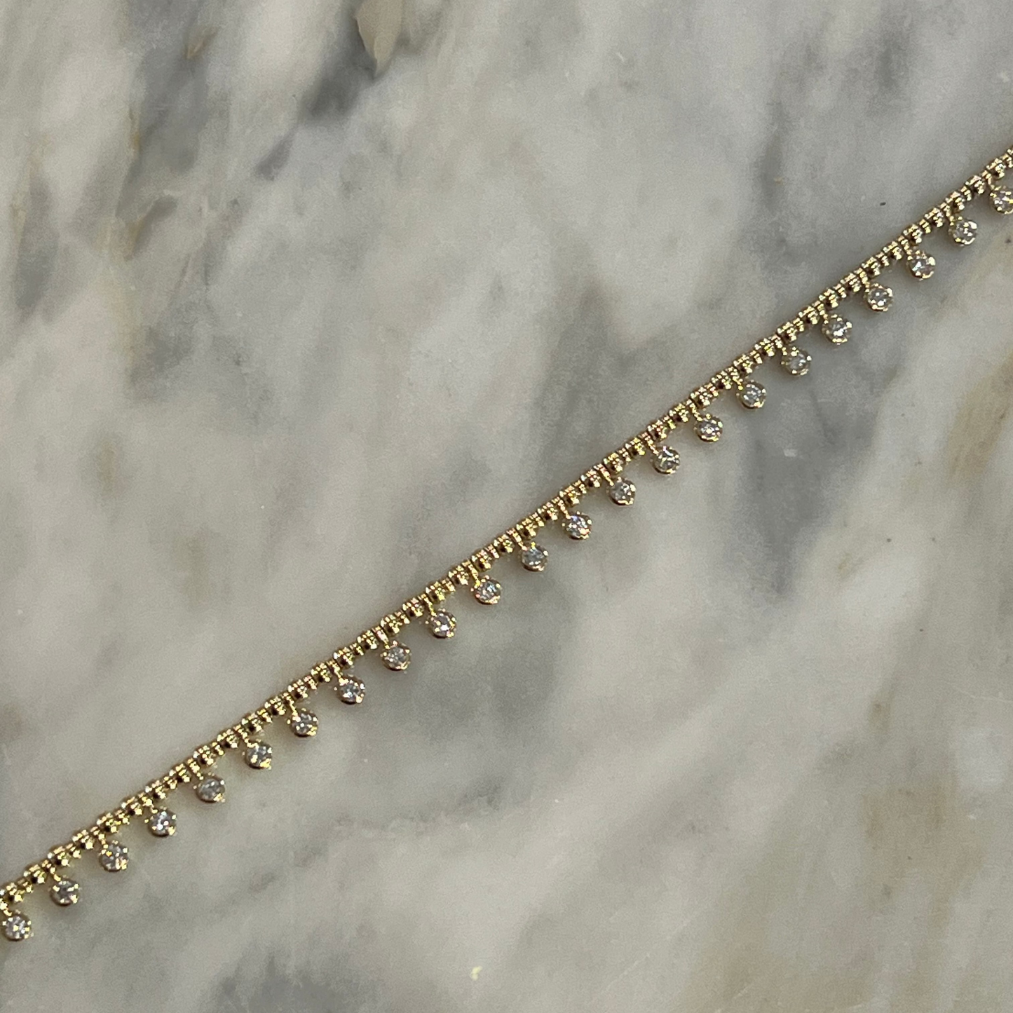Yellow Gold Alternating Bead Chain Bracelet with Multi Bezeled Diamond Drops
