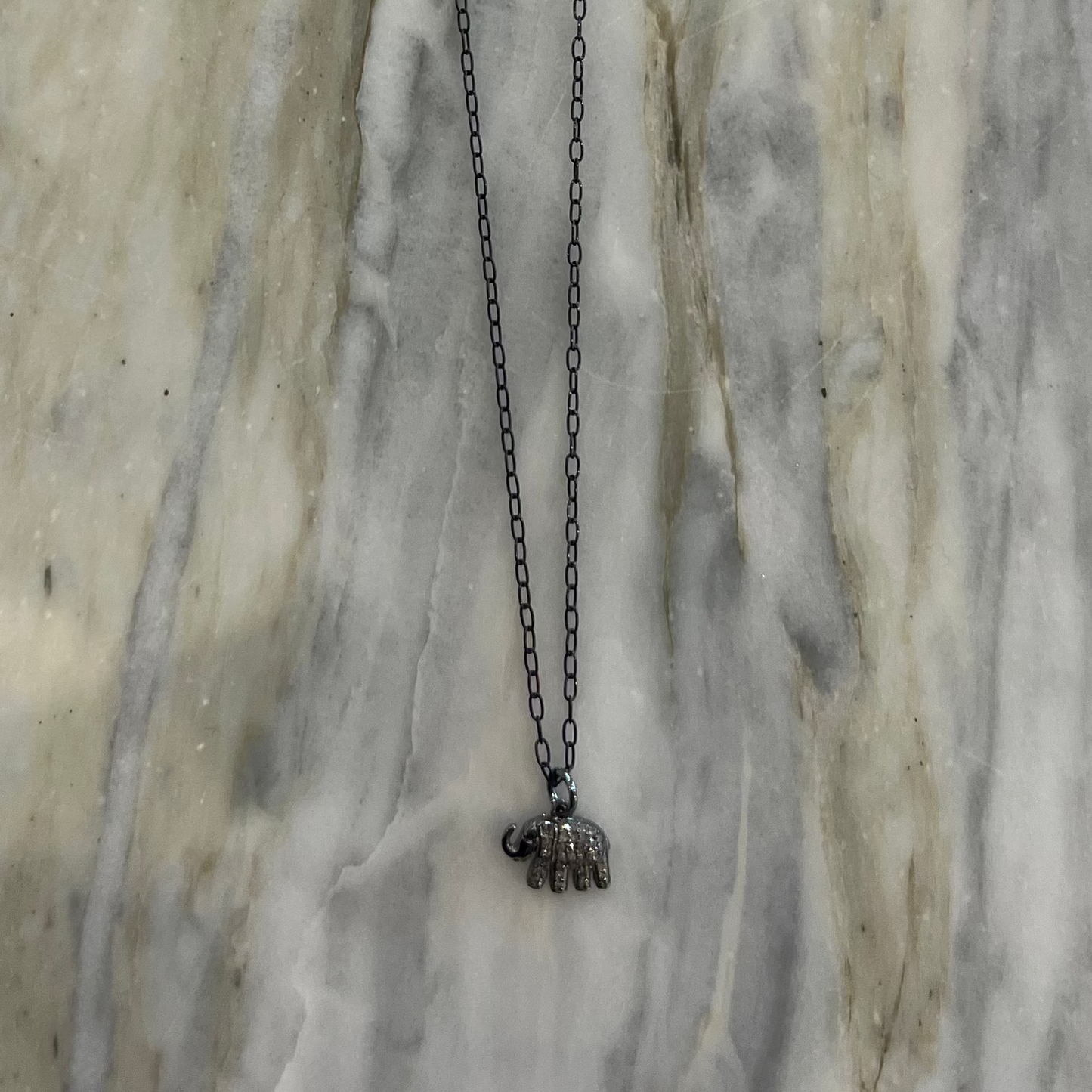 Sterling Silver Pave Elephant on Labradorite Chain Necklace