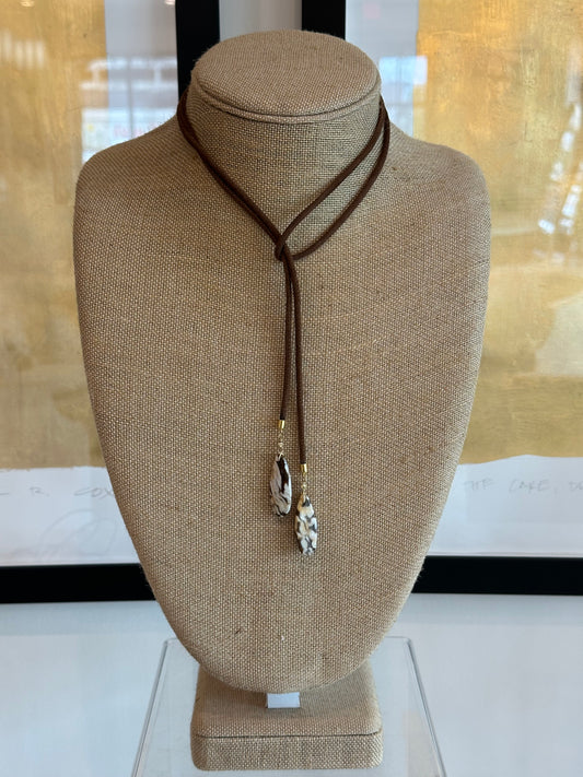 Ivory Agate and Brown Leather Bolo Lariat