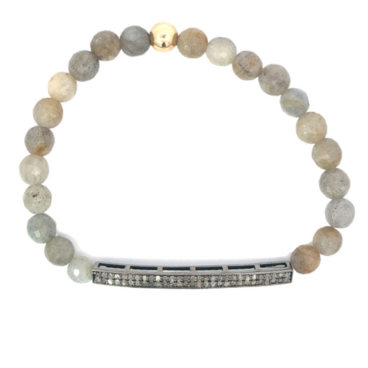 Labradorite Bead Bracelet with Small Sterling Pave Bar