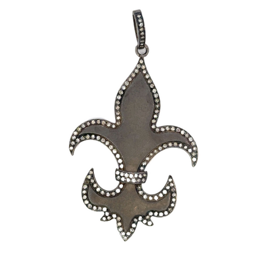 Black Metal Fleur de Lis Pendant with Pave Diamond Border