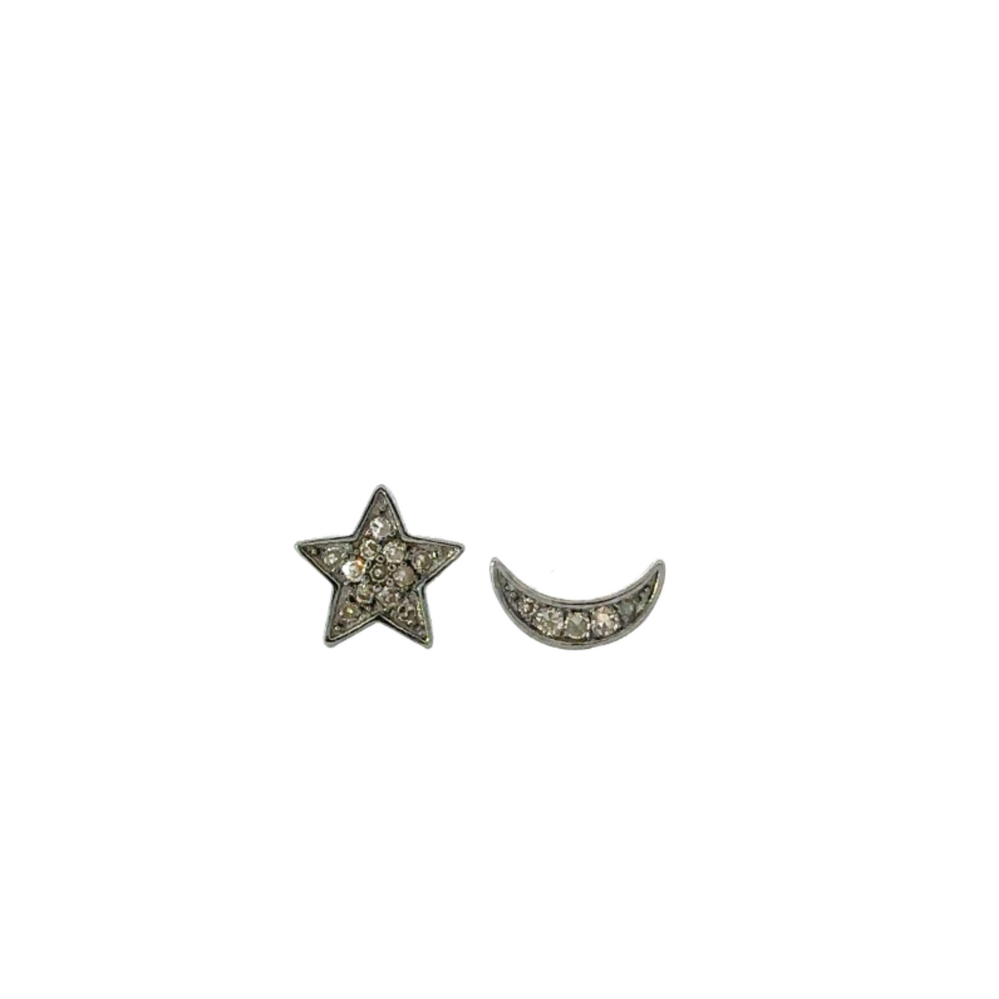 Pave Diamond Star and Moon Stud Earring