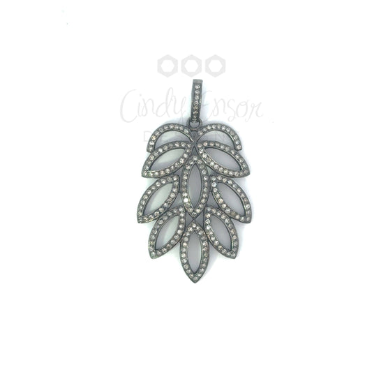 Sterling Silver Pave Diamond Flower Leaf Pendant