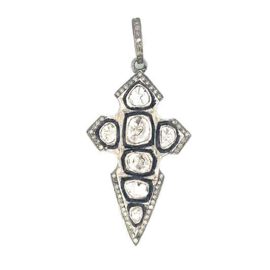 Large Sterling Rose Cut and Pave Diamond Cross Pendant