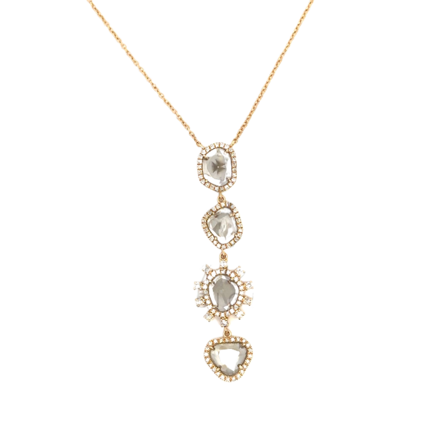 Y-Drop 4 Sliced Diamond Necklace with Baguette Diamond Accents