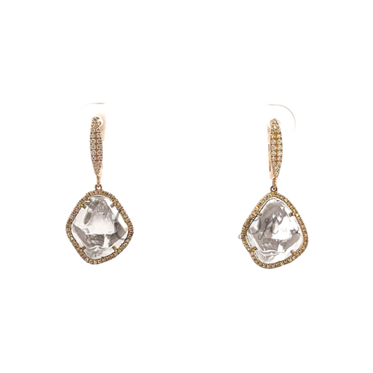 Yellow Gold Single Sliced Diamond Drop Earrings