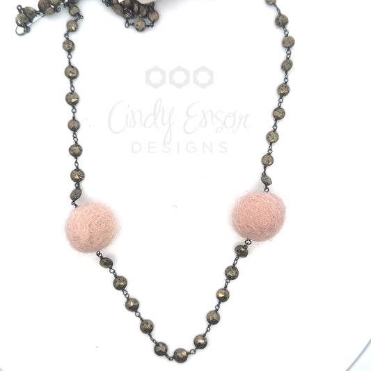 Pyrite and Pom Pom Necklace