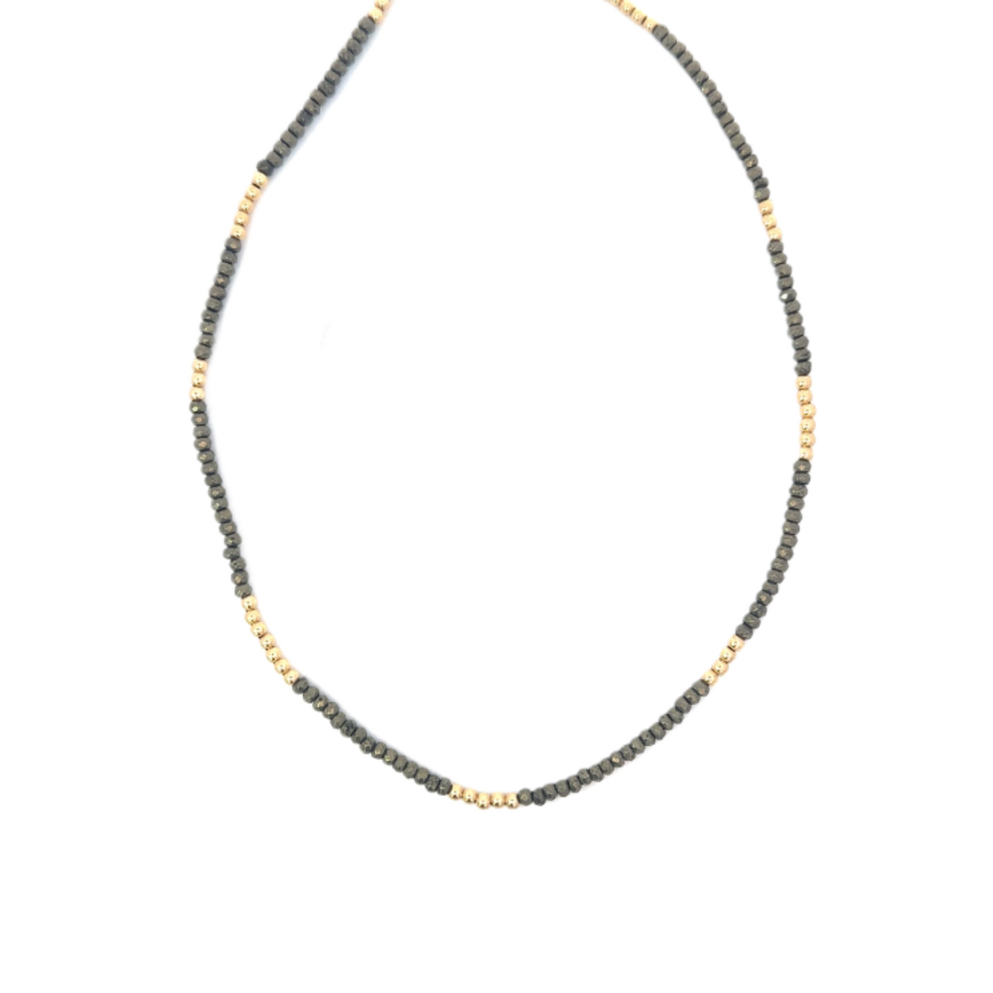 Strung Pyrite and 3mm Gold Bead Necklace