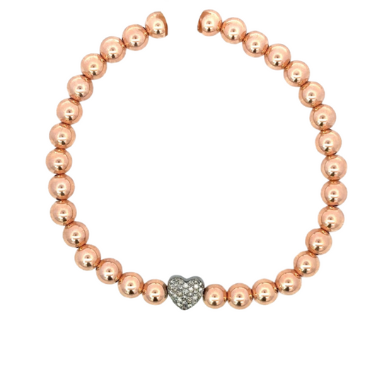 Rose Gold 5mm Bead Bracelet with Pave Heart