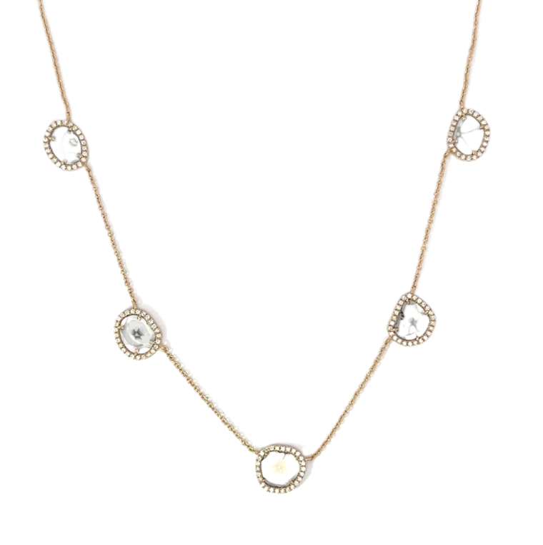 Five Sliced Diamond Station Necklace