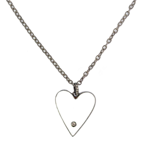 Sterling Silver White Heart Enamel Pendant Necklace