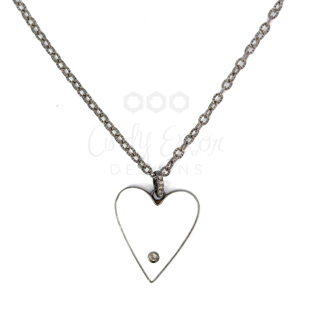 Sterling Silver White Heart Enamel Pendant Necklace