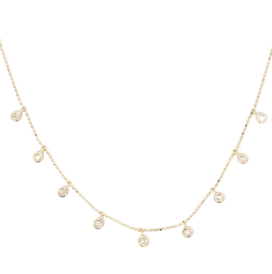 Yellow Gold Bezeled CZ Station Necklace