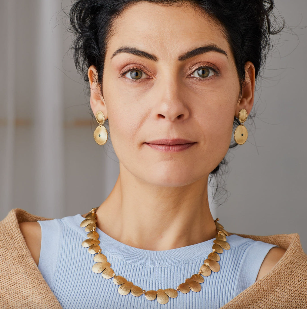 Julie Cohn- Mesopotamia Blue Topaz Bronze Earring