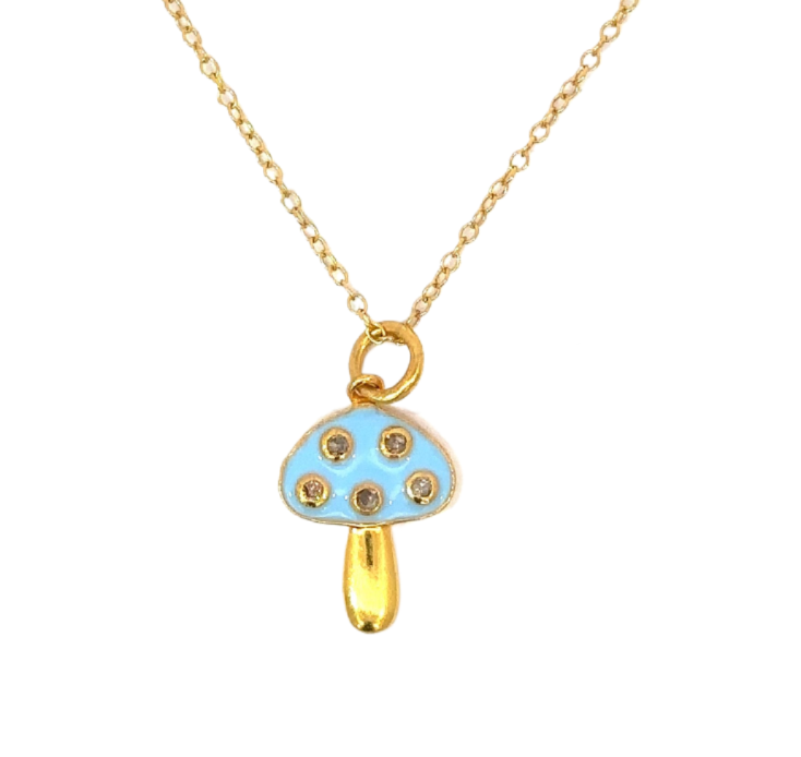 Vermeil Enamel Mushroom Pendant with Tiny Diamonds