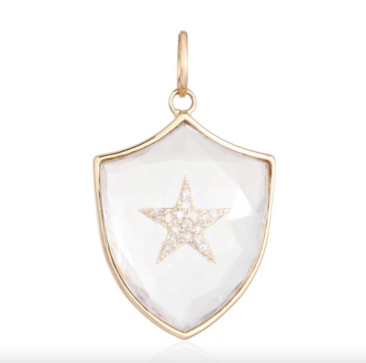 Yellow Gold and Crystal Diamond Star Shield Pendant