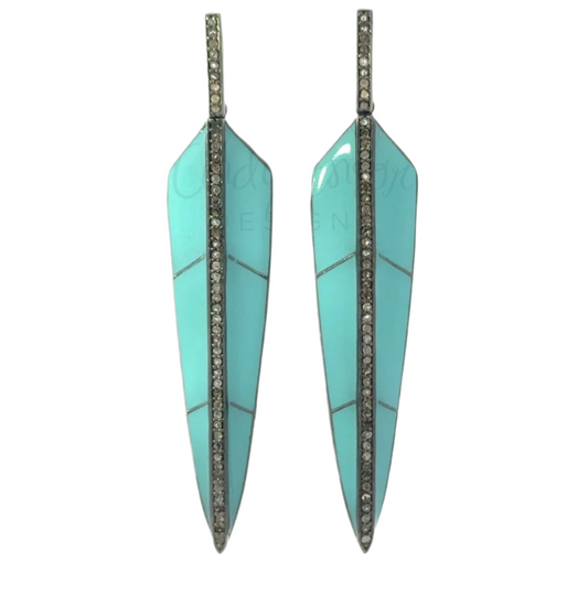 Sterling Enamel Feather Earring with Pave Diamond Accents