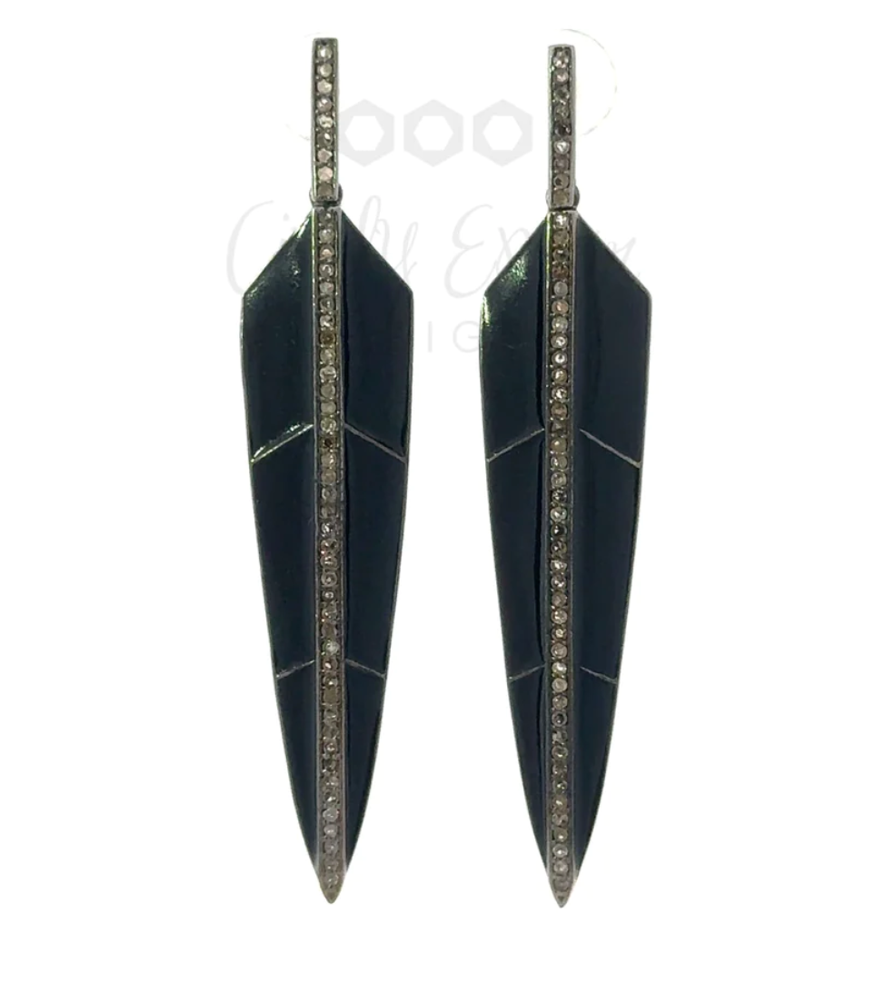 Enamel Feather Earring with Pave Diamond Accents