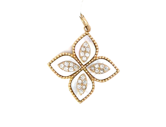 White Mother of Pearl Cross Shaped Pendant with Pave Diamond Accents