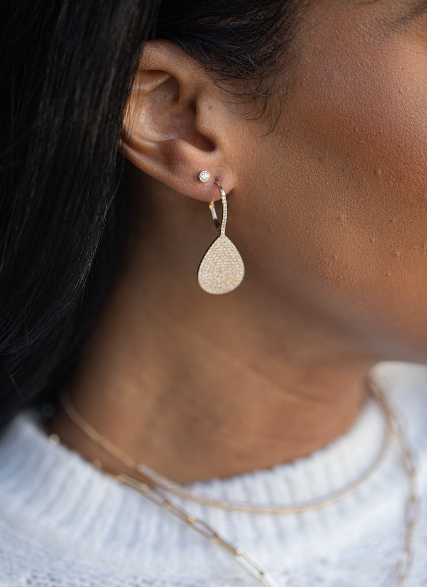 Pave Diamond Tear Drop Earring