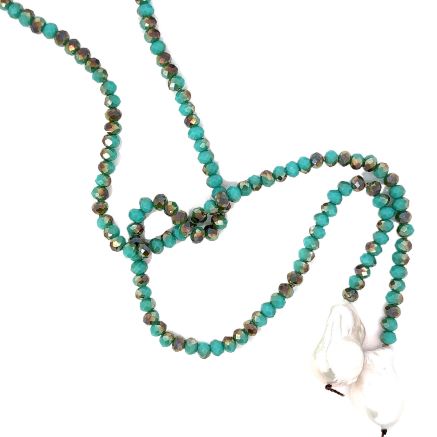 Single Strand Colored Crystal Lariat Necklace with Baroque Pearl Accents