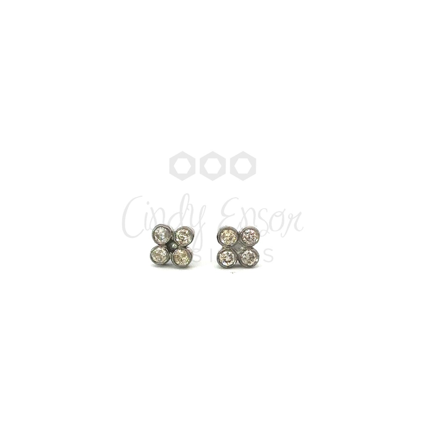 Four Bezeled Diamond Dot Square Stud Earring