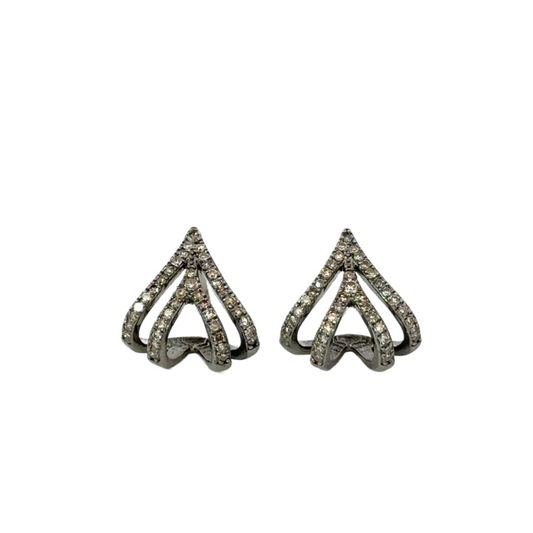 Pave Diamond Double Open Triangle Studs