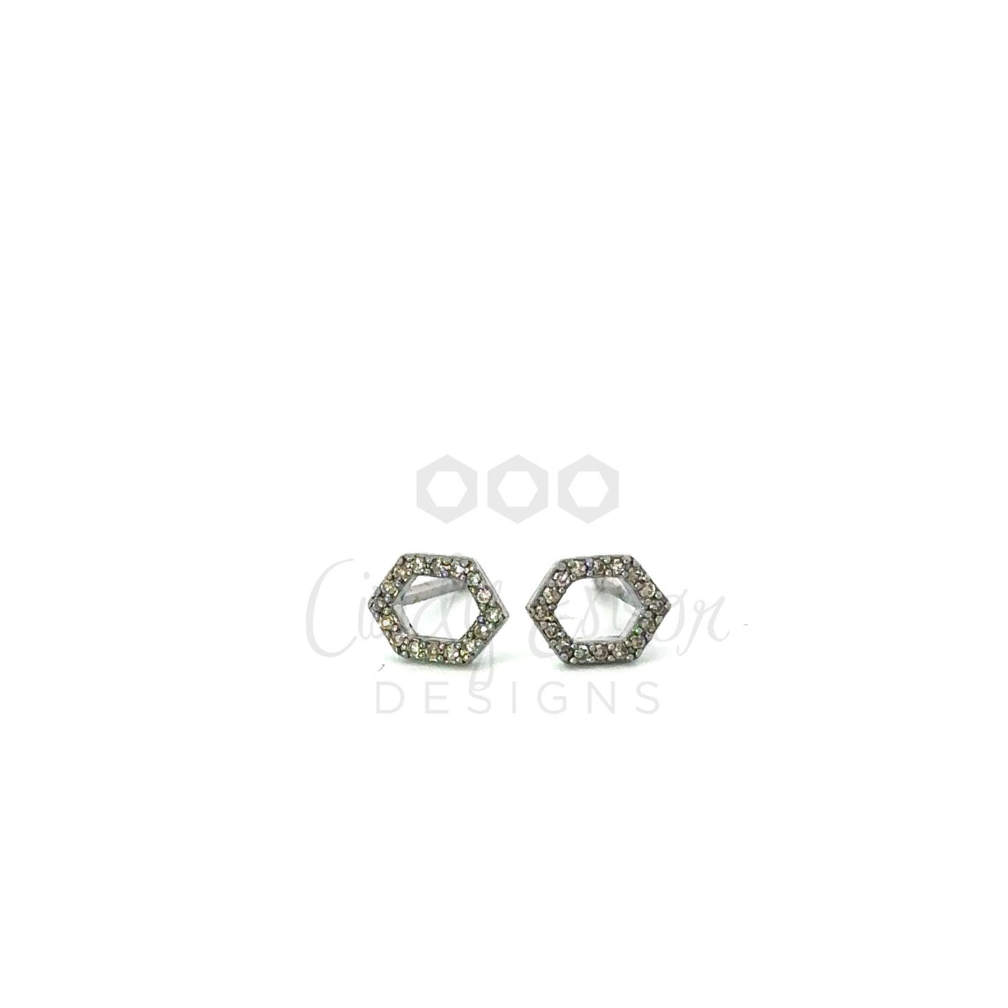 Pave Diamond Open Hexagon Stud