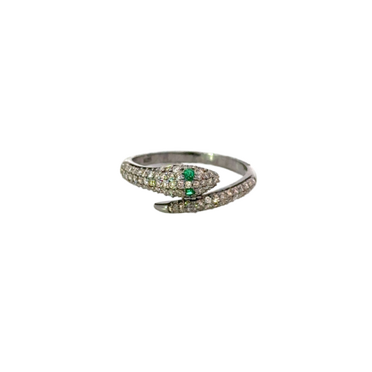 Overlapping Pave Diamond Snake Ring with Colored Gemstone Eyes