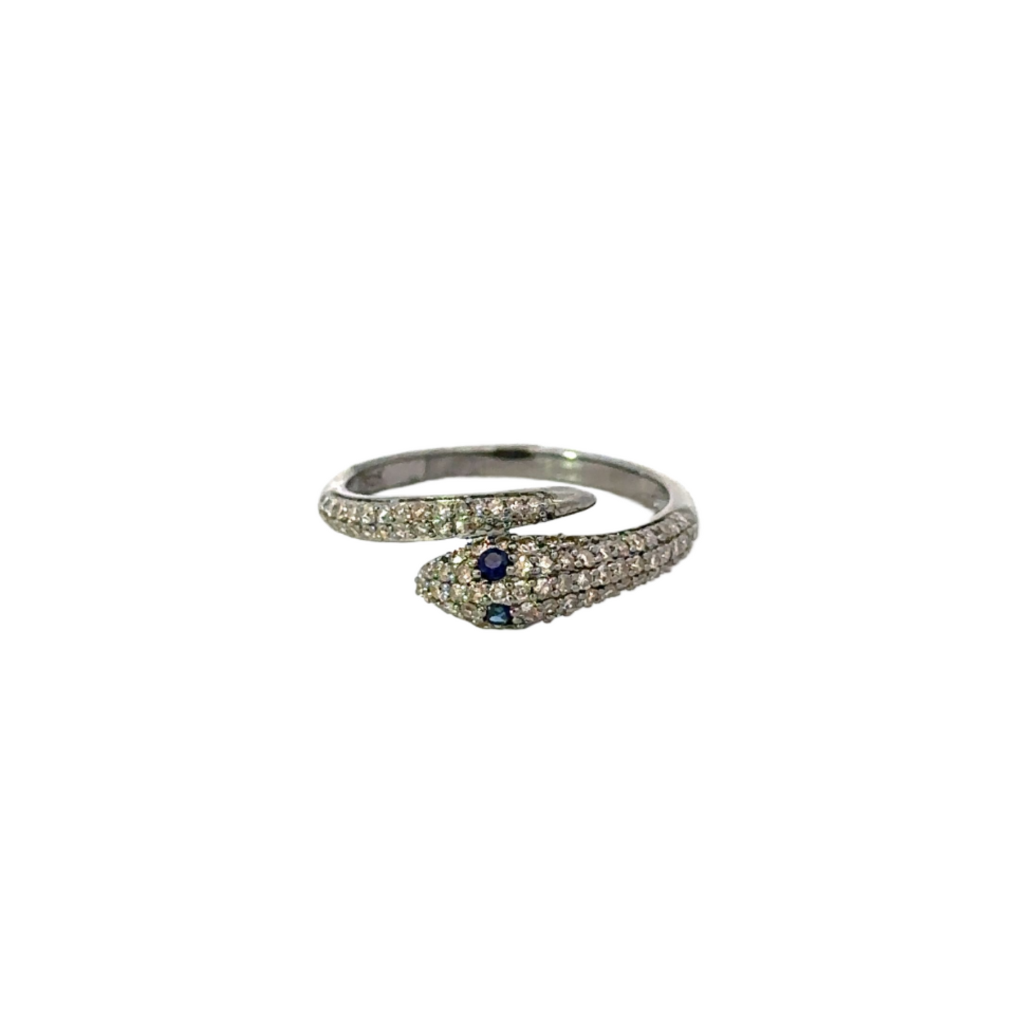 Overlapping Pave Diamond Snake Ring with Colored Gemstone Eyes