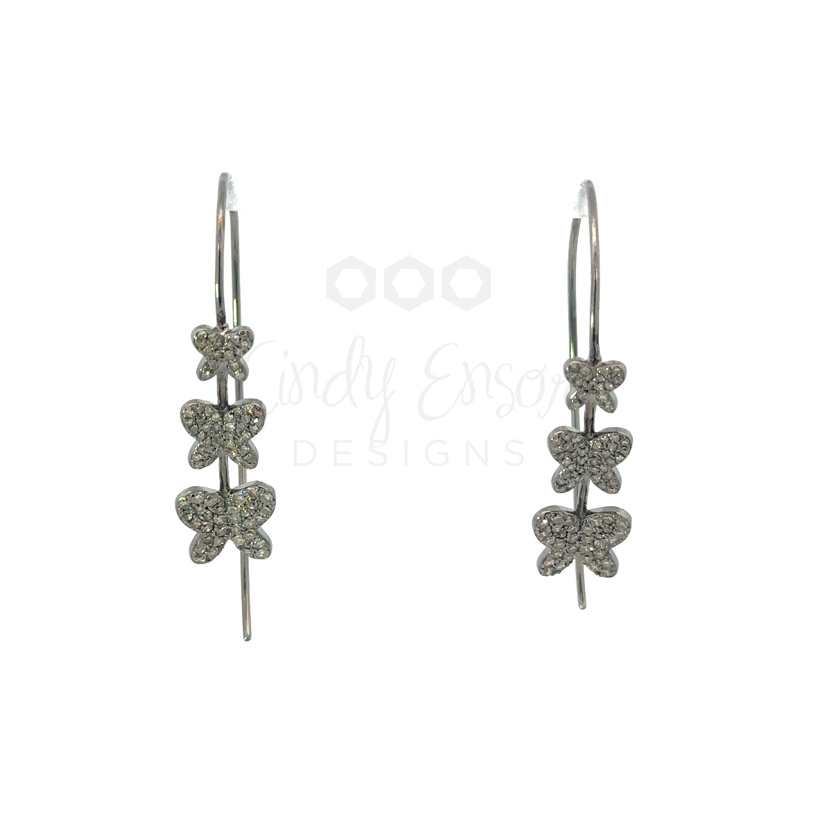 Sterling Pave Three Butterfly Threader Earring