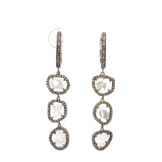 Triple Sliced Diamond Earring with Pave Border